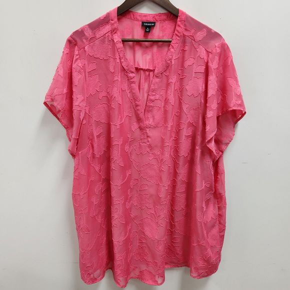 Torrid Womens Plus Clip Floral Chiffon Split Front Blouse 4X Pink Sheer - Picture 1 of 10